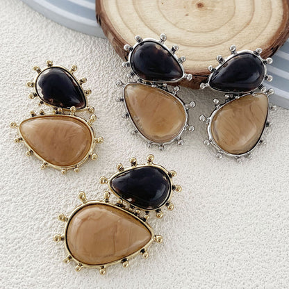 Baroque-Inspired Vintage Geometric Resin Gemstone Drop Earrings for Women - Perfect for Parties and Special Occasions