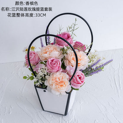 Elegant Faux Rose Flower Basket Set by Jiang Zuela - Stunning Floral Design for Weddings, Handheld Bouquets, and Wall Décor (CF01467)