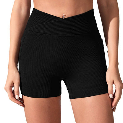 High Waisted Seamless Peach Butt Lifting Yoga Shorts with Pockets Stretchy Comfortable and for Running or Gym Workouts