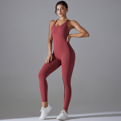 High Waisted Butt Lifting Yoga Pants with Quick Dry Fabric Cross Back Bodysuit for Running and Workout Without Awkward Lines