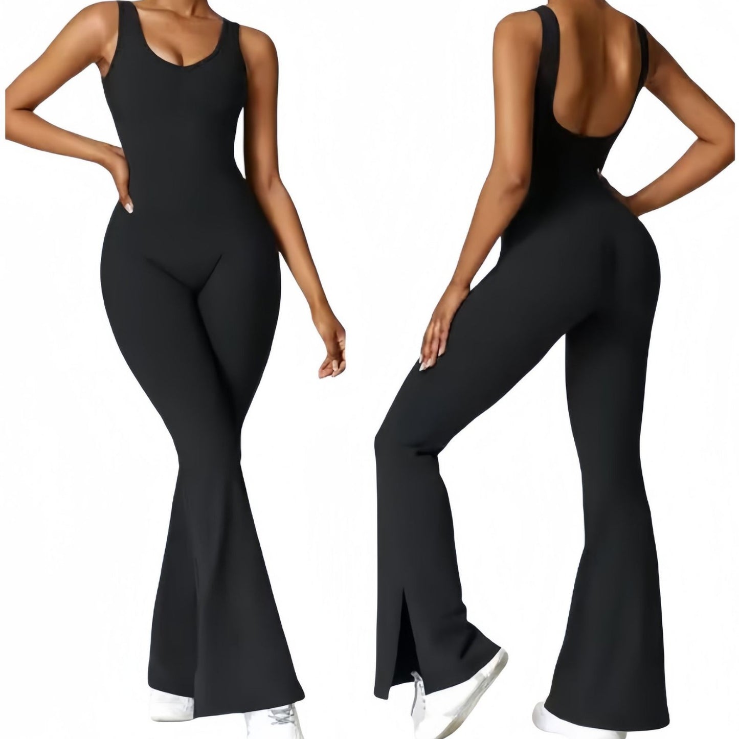 Women's High Waisted Yoga Bodysuit Form Fitting Butt Lifting Activewear with Flared Leggings for Dance Running and Workout Sessions