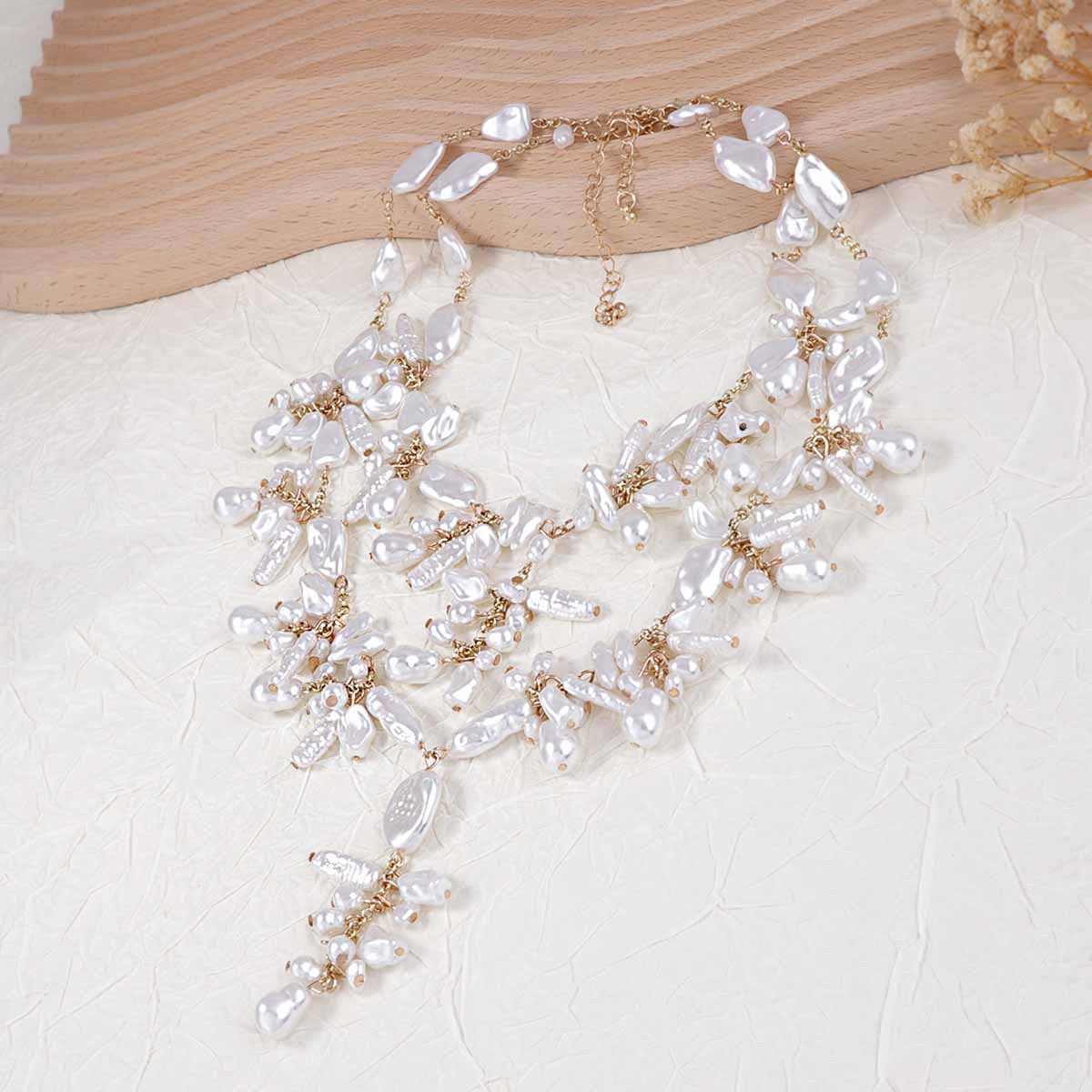 Elegant Spring Duo Set: Unique Irregular Faux Pearl Necklace for Women - Stylish Layered Baroque Design for Chic Occasions