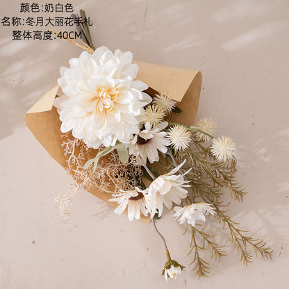 Gorgeous Winter Dahlia Handcrafted Faux Flower Bouquet - Perfect for Home Decor, Weddings, and Wall Art CF01390