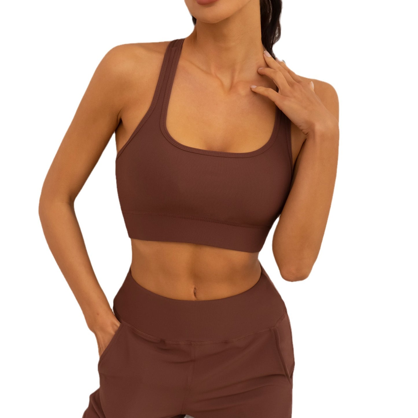 High Performance Compression Sports Bra with Long Sleeve Workout Jacket Relaxed Fit Pants and Yoga Outfit for Comfort and Flexibility