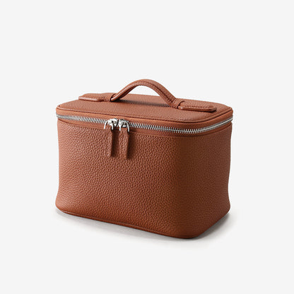 Full Grain Leather Makeup Bag Large Capacity Travel Toiletry Organizer Versatile Portable Genuine Leather Storage Pouch