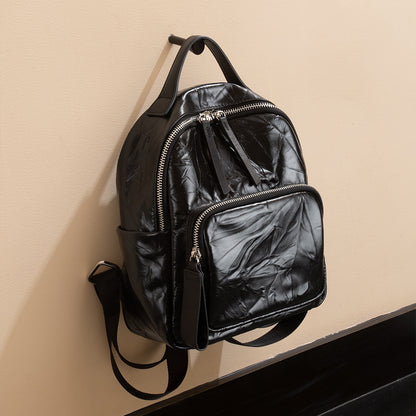 Genuine Grain Leather Folded Texture Double Shoulder Bag Versatile Commuter Tote with Handheld and Single Shoulder Options for Unique Personal Style