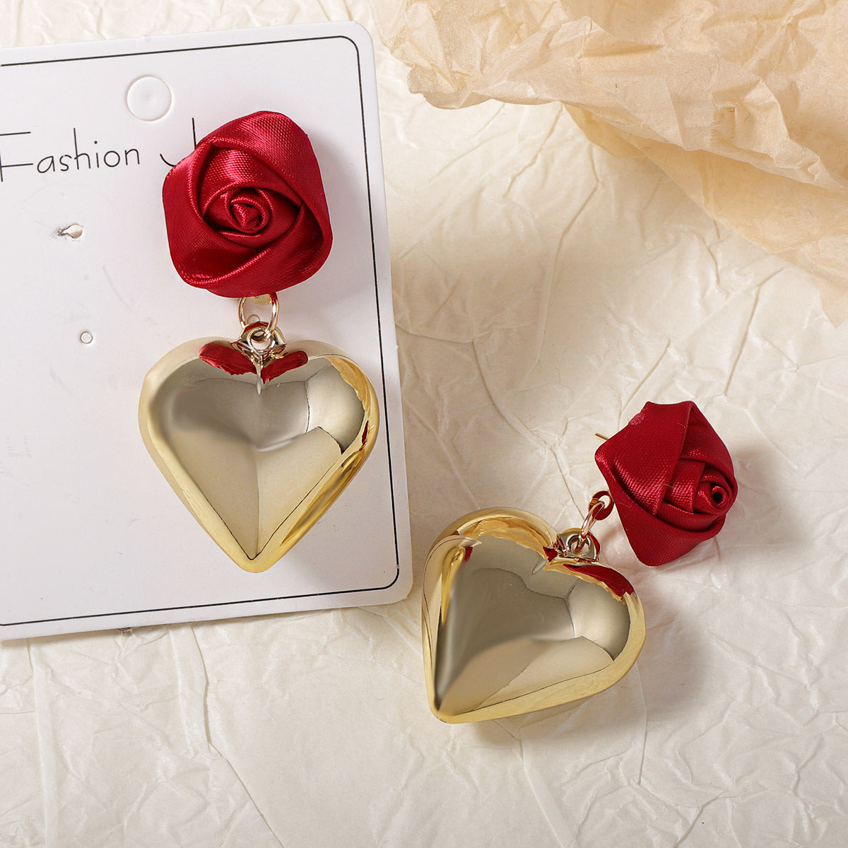 Luxurious Valentine's Day Heart-Shaped CCB Earrings with 3D Rose Design – Chic French-Inspired Accessories for Modern Romance