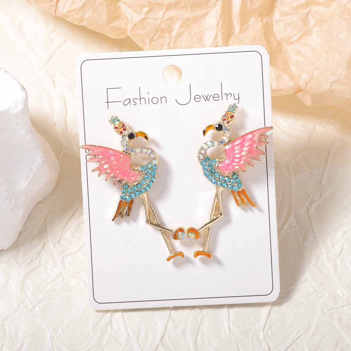 Exaggerated Unique Alloy Flamingo Earrings with Rhinestone Accents - Creative, High-End Chic for Every Occasion, Effortlessly Stylish Women's Accessory