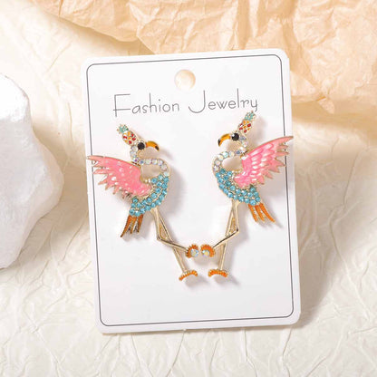 Exaggerated Unique Alloy Flamingo Earrings with Rhinestone Accents - Creative, High-End Chic for Every Occasion, Effortlessly Stylish Women's Accessory