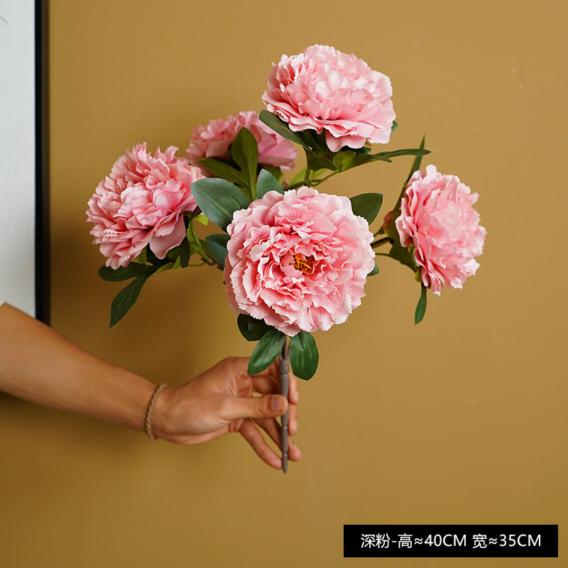 Realistic 5-Peony Faux Flowers for Wedding Decor - Perfect for Hotel and Venue Arrangements, Bouquets, and Aisle Markings