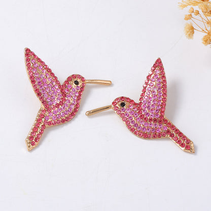 Stylish  Creative Hummingbird-Inspired Alloy Earrings with Colorful Rhinestones for Women - Unique Bird-Themed Jewelry for Every Occasion