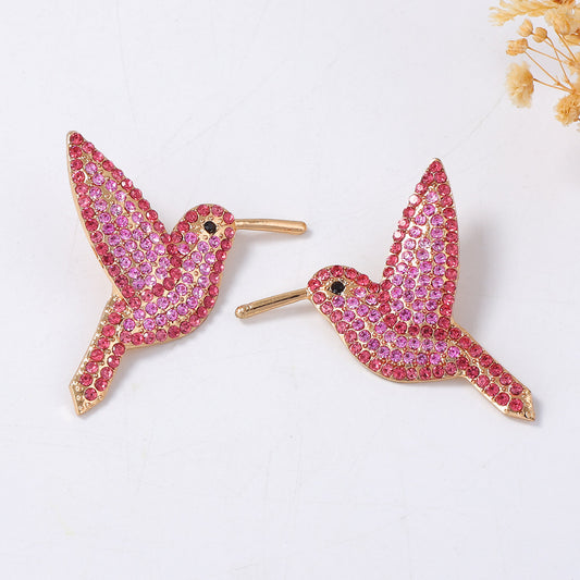 Stylish  Creative Hummingbird-Inspired Alloy Earrings with Colorful Rhinestones for Women - Unique Bird-Themed Jewelry for Every Occasion