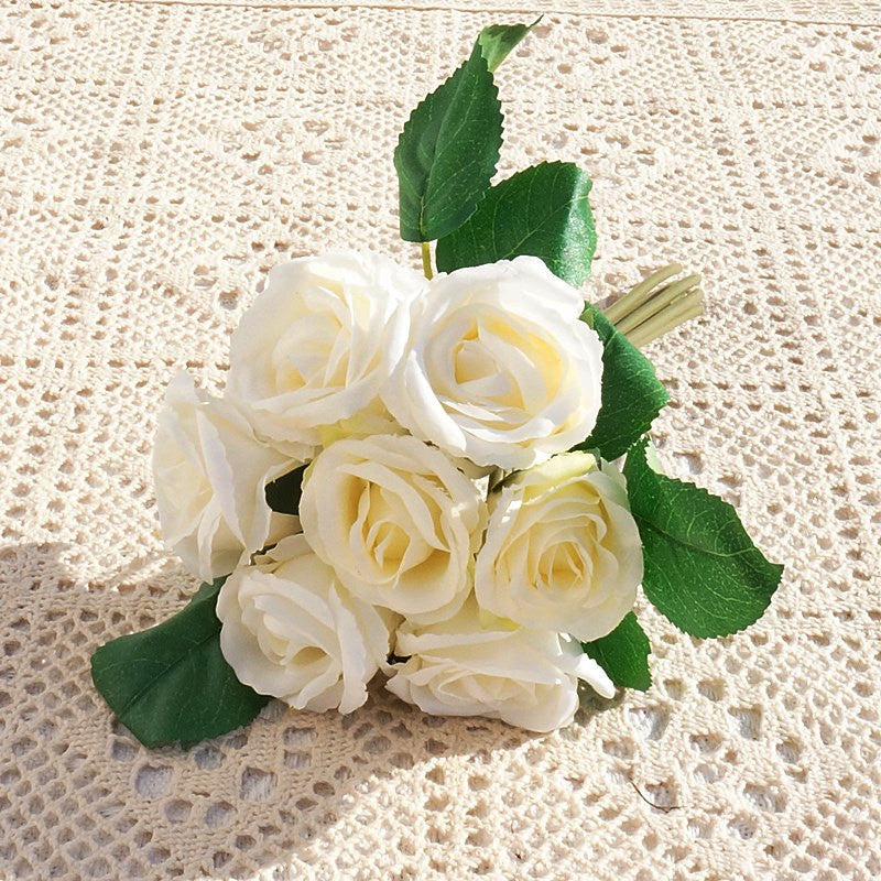 Stunning Miniature 7-Head Faux Rose Bouquet - Perfect for Weddings, Photography, and Home Décor