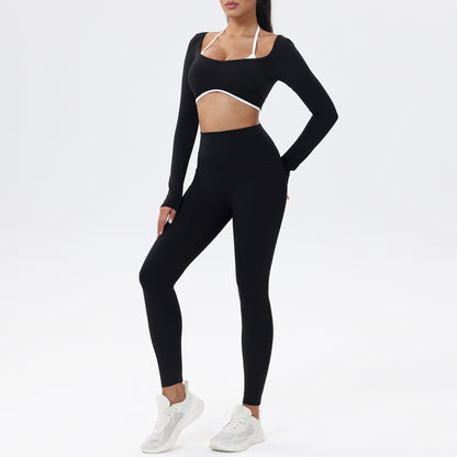 Women's Long Sleeve Compression Yoga Set with Built In Bra Quick Dry Activewear for Running Fitness and Gym Workouts