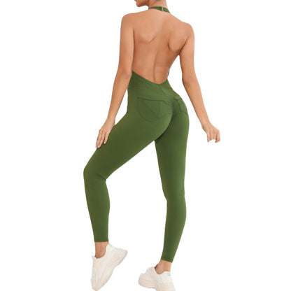 Backless Peach Butt Pocket Yoga Jumpsuit Fitness Sportswear with Beautiful Back Design for Unmatched Comfort and Performance