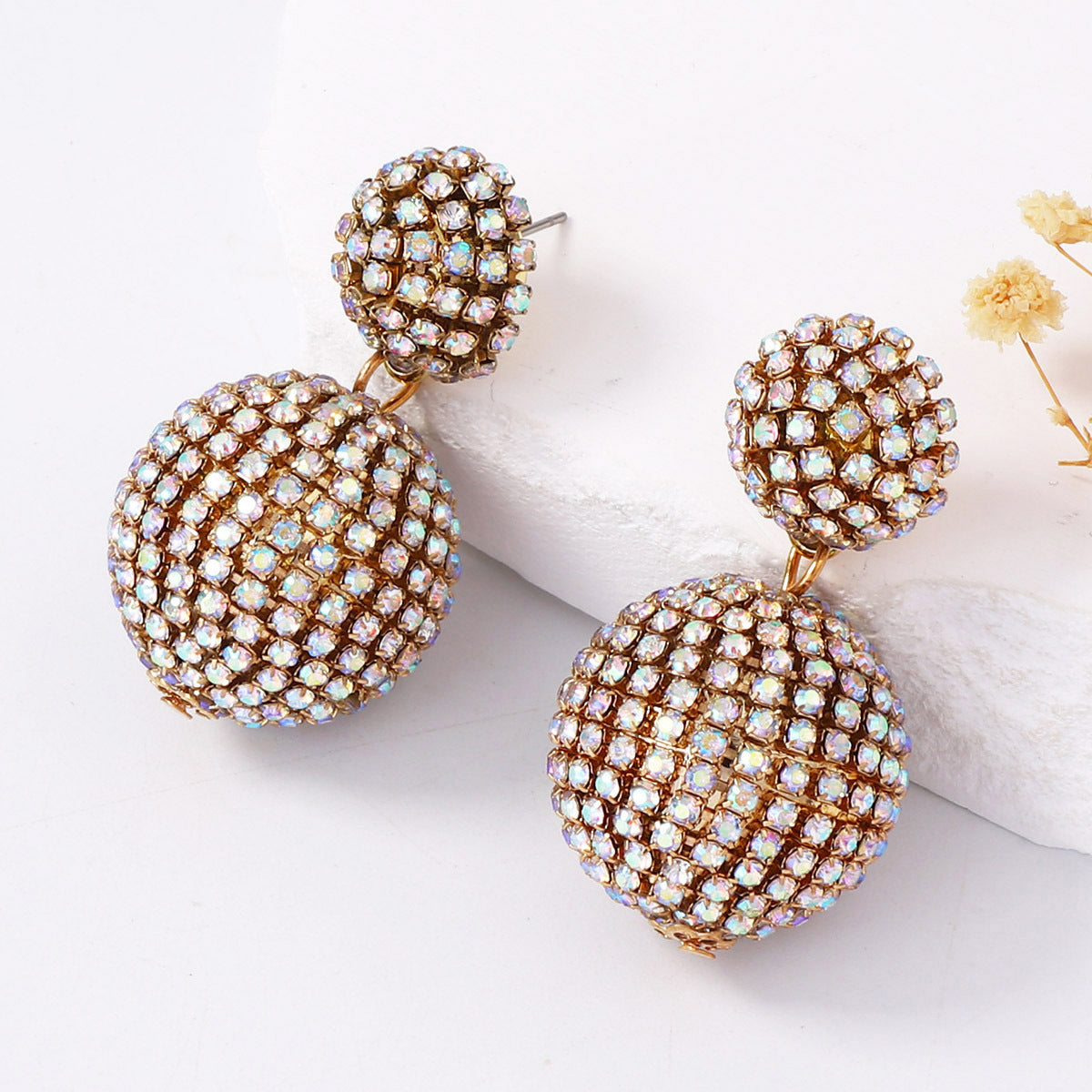 Stylish Geometric Sphere Design Shimmering Crystal Dangle Earrings for Women - Perfect for Christmas and Holiday Celebrations