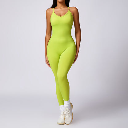 Seamless Yoga Jumpsuit with Removable Chest Pads and Butt Lifting Design and Comfortable Activewear for Flexibility and Support