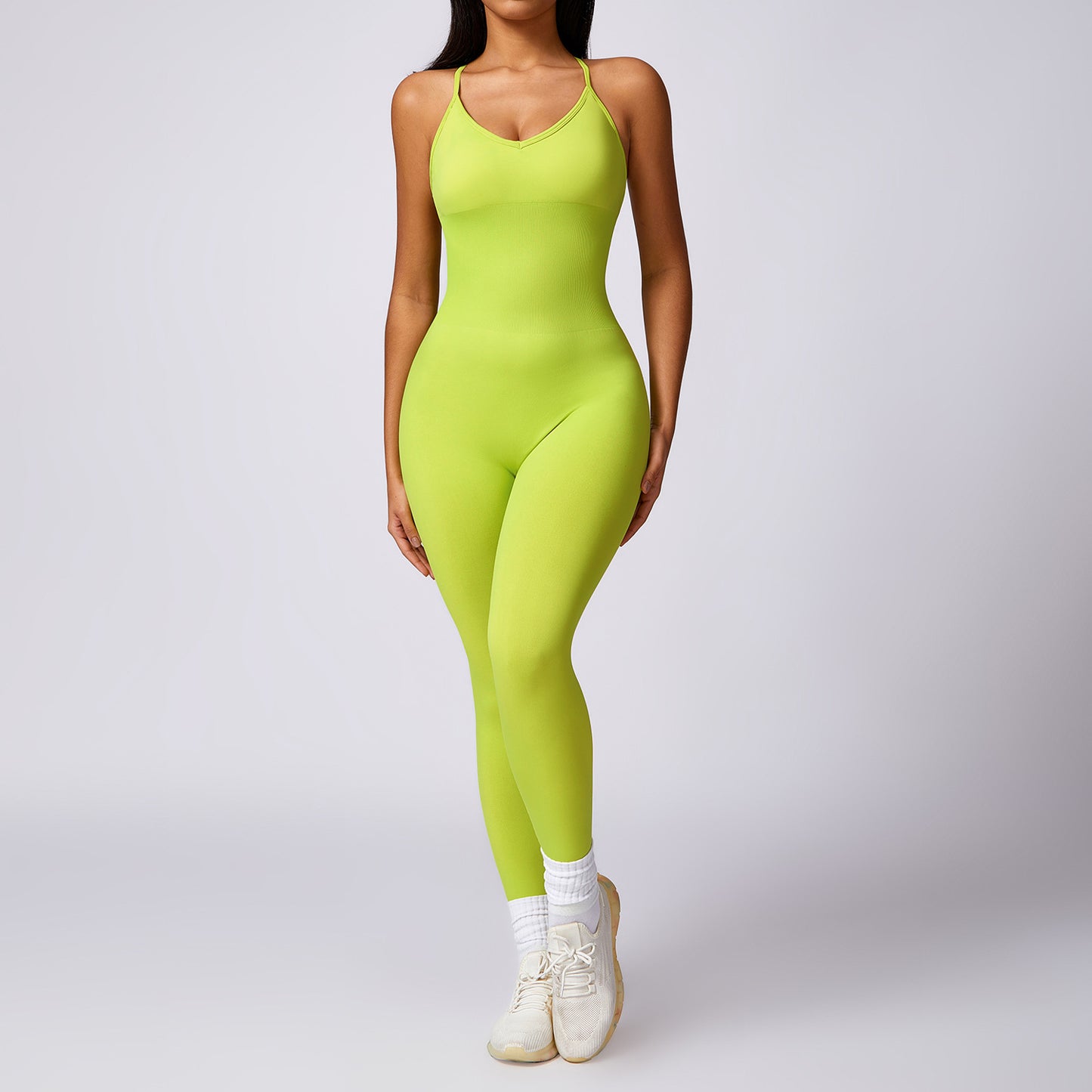 Seamless Backless Yoga Jumpsuit with Built in Bra and Butt Lifting Features for Workout and Fitness Model 7385