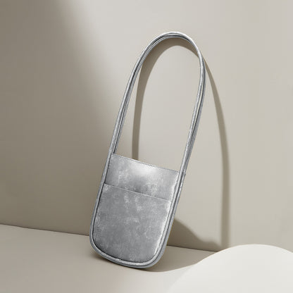 Luxurious Satin and Leather Mini Handbag Vintage Inspired Vertical Shoulder Bag with Elegant Design for Chic Everyday Wear