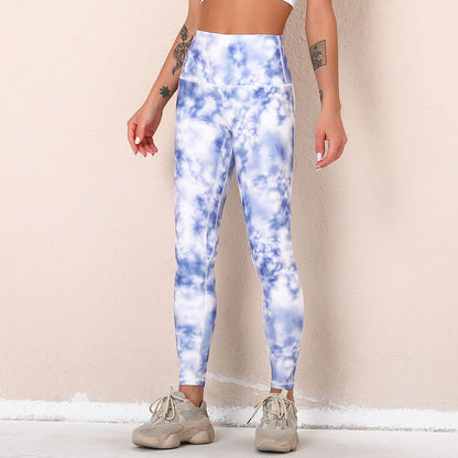 Digital Printed Tie Dye High Waisted Yoga Set for Women Sports Bra and Leggings for Running Gym and Activewear