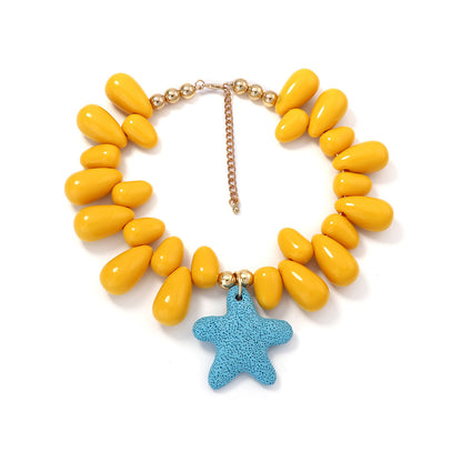 Exquisite Minimalist Natural Ocean-Inspired Vacation Necklace with Volcanic Stone, Starfish, and Tiny Fish Charms - Perfect Summer Accessory for Women