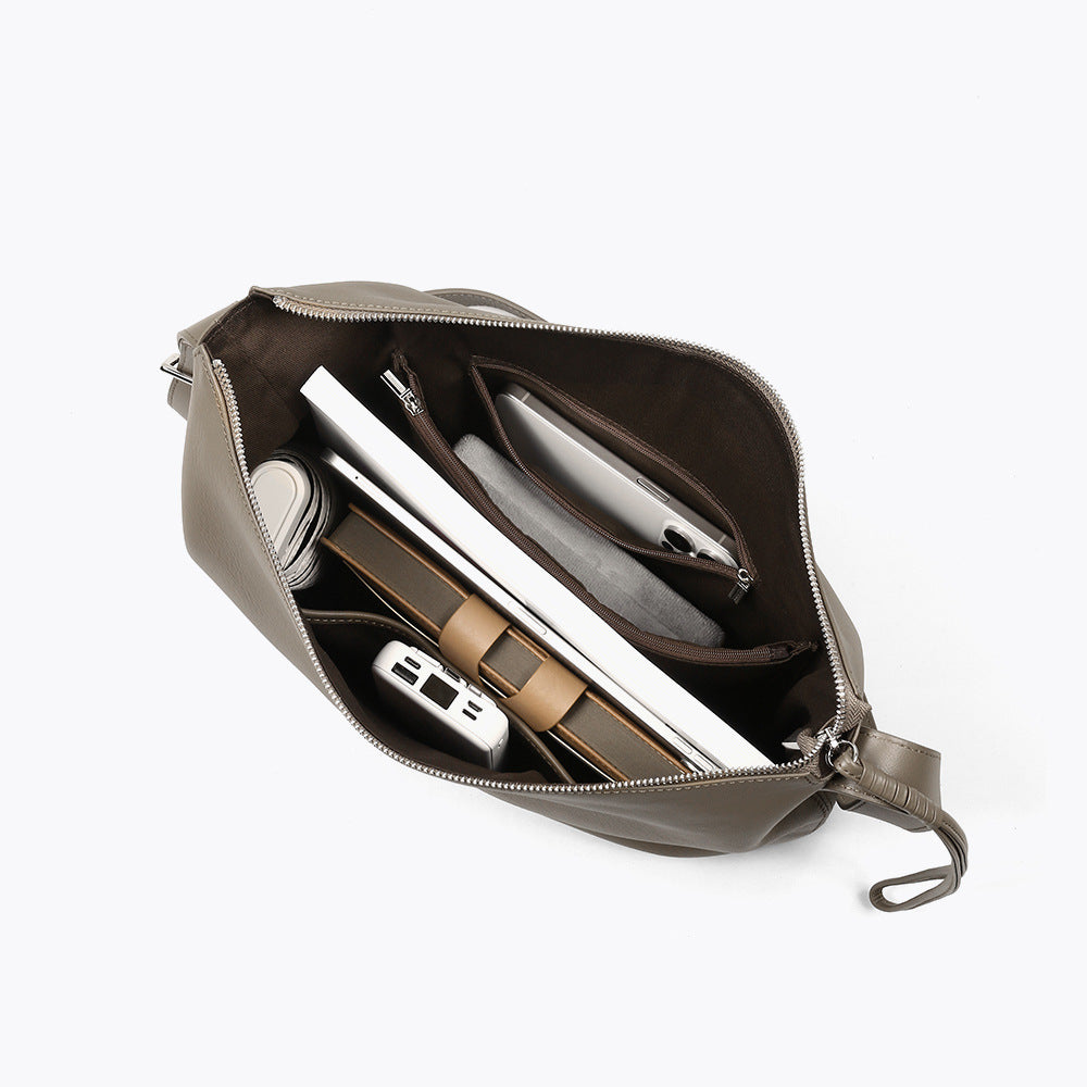 Genuine Leather Dumpling Tote Bag Large Capacity Versatile Soft Leather Shoulder and Crossbody Bag for Everyday Use