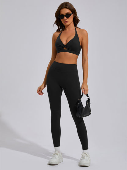 High Waisted Women's Yoga Set Tight Fitting Running and Pilates Outfit with Strappy Back Design for Comfort and Support