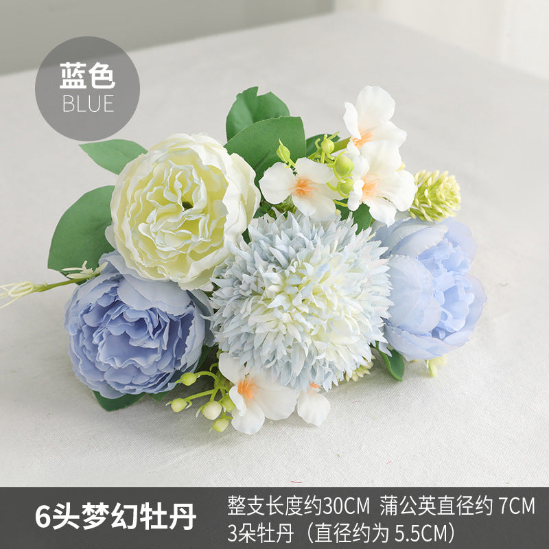 Elegant Hanfu-Inspired Floral Hairpin Decoration - Stunning Faux Floral Arrangement with 6 Headed Dreamy Peonies for Your Living Room or Dining Table