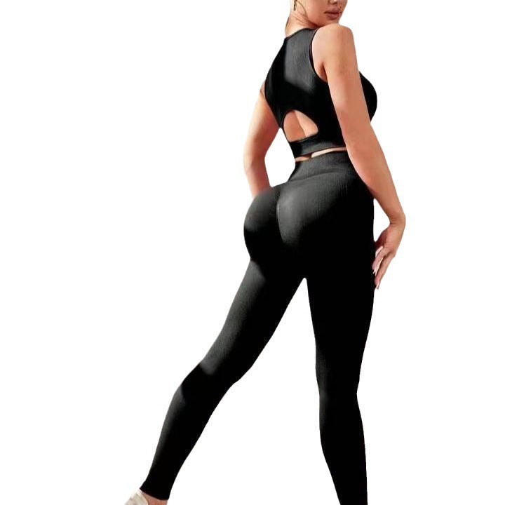 Seamless Knitted High Compression Sports Bra and High Waisted Butt Lifting Yoga Pants Set for Women for Gym and Outdoor Fitness Training