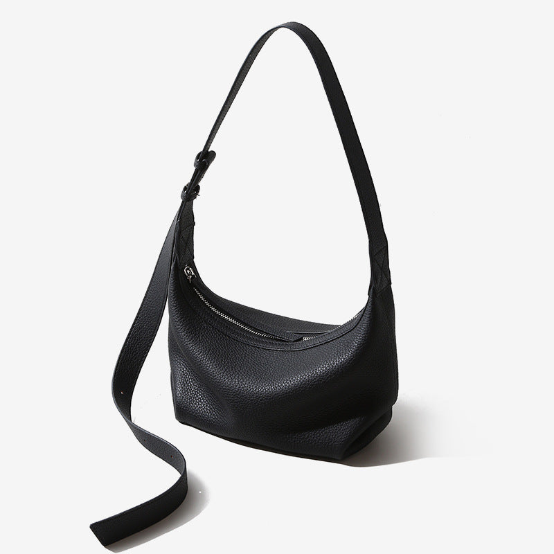 Genuine First Layer Cowhide Dumpling Bag Versatile and Unique Shoulder and Crossbody Design for a Luxe Feel
