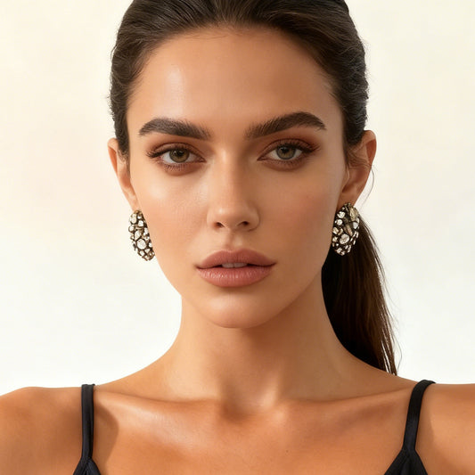 Elegant High-End Alloy Geometric Oval Earrings with Colorful Zircon Stones – Versatile Chic Accessory for Women