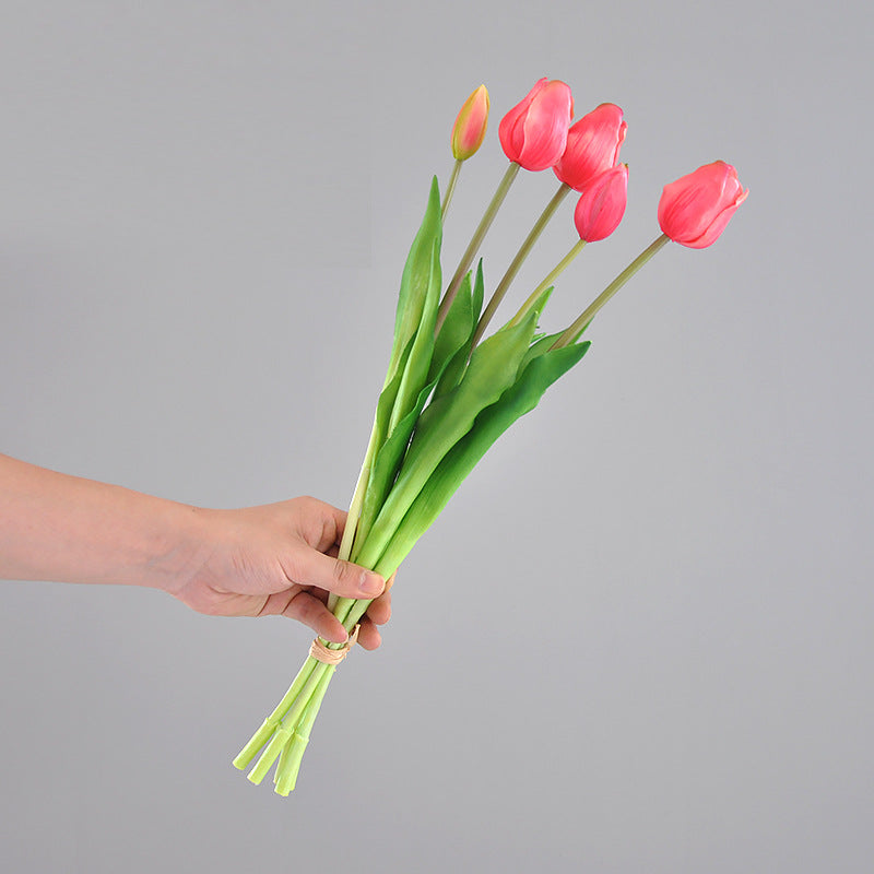 Luxury Realistic High-Stem Artificial Tulip Bouquet –  Synthetic Touch Faux Flowers for Elegant Home Decor and Lush Greenery Accents