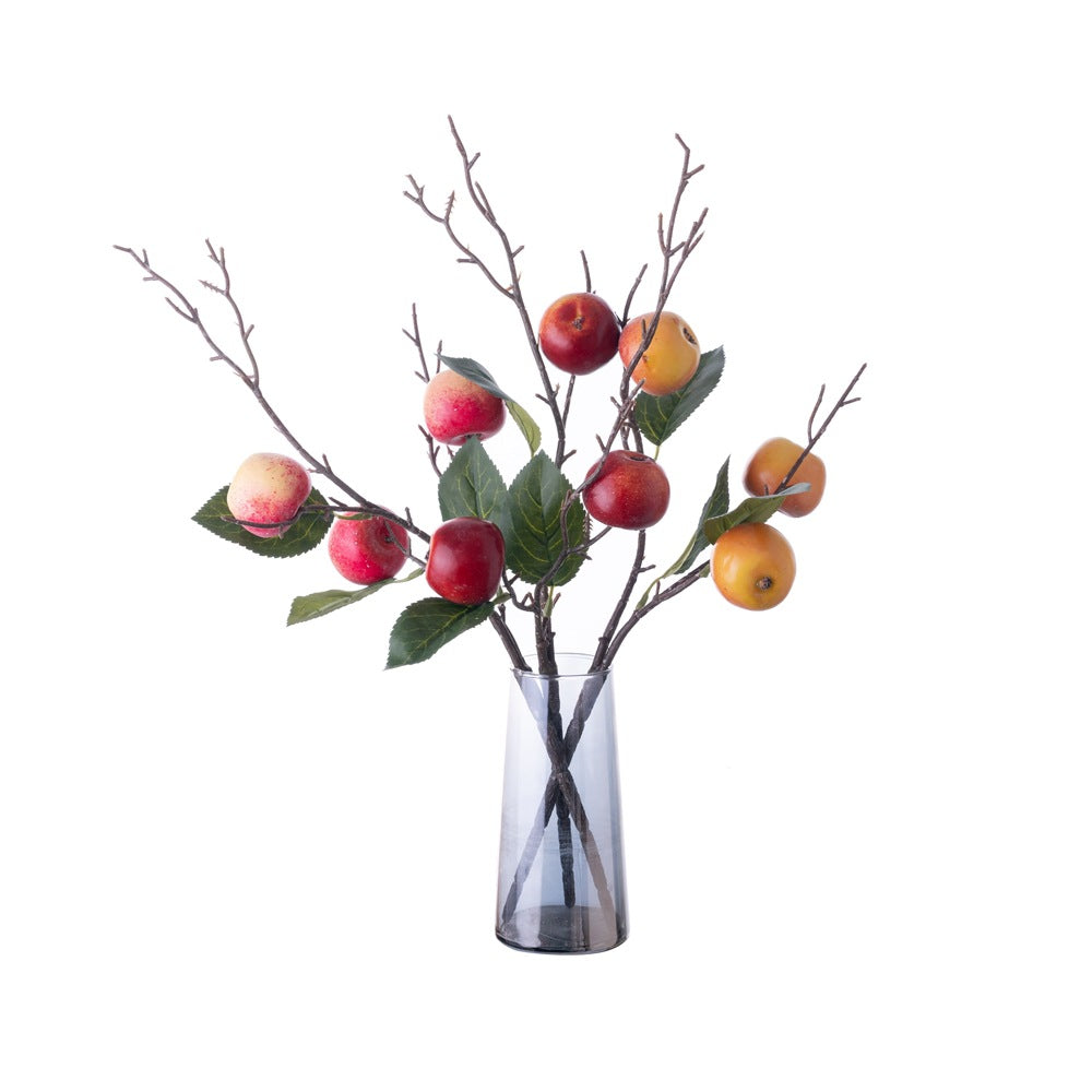 Stunning Three-Head Faux Apple Flower Arrangement - Short Branch Design for Home Decor - INS Style Decorative Artificial Blooms for Weddings and Events - Model MW10101