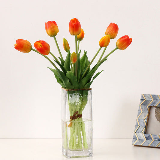 Realistic 5-Head Tulip Bouquet - Soft Touch Artificial Tulip Floral Arrangement for Nordic Home Décor and Stylish Interior Accents