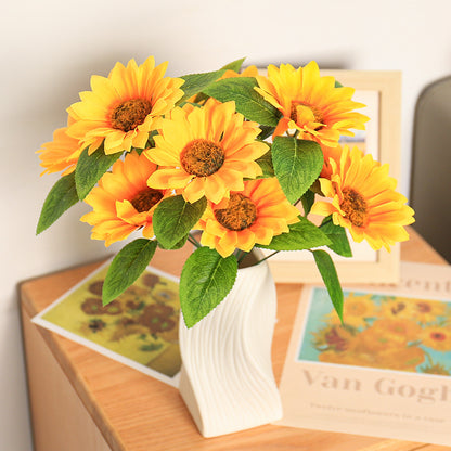 Realistic 5-Branch Sunflower Bouquet - Elegant Latin Daisy Silk Flowers for Stylish European Home Décor - Perfect for Rustic and Country Settings