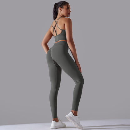 High Waisted Peach Butt Lifting Leggings and Sports Bra Set Ideal for Yoga Running and Gym Workouts