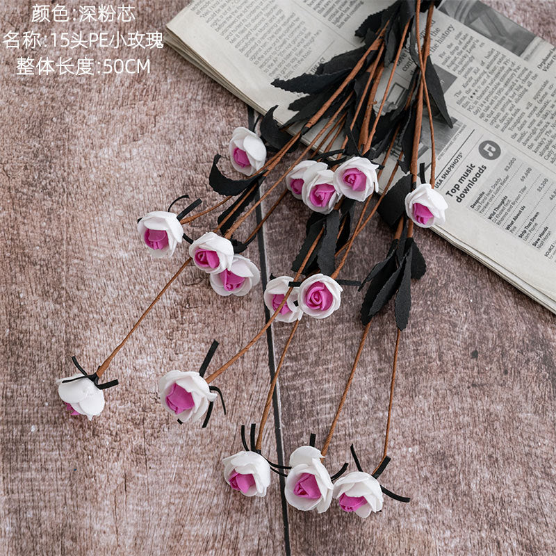 15-Head Foam PE Mini Rose Artificial Flowers - Perfect for Wedding Decorations and Home Décor (Model MW09902)