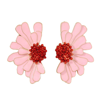 Alloy Enamel Floral Earrings - Stylish and Simple Flower Studs for a Fresh Accessory Look