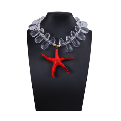 Vibrant Ocean-Inspired Holiday Necklace with Chunky Colorful Beads and Eye-Catching Starfish Pendant - Perfect for Women’s Summer Style
