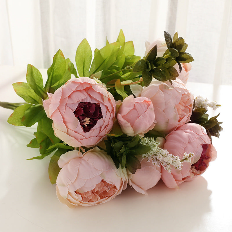 Realistic European Style 13-Head Foamed Peony Bridal Bouquet - Perfect for Weddings, Home Decor, and Floral Arrangements