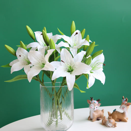 Realistic Artificial Lily Flower Stem - 3-Headed Faux Lily Home Décor for Wedding & Photography - Soft Touch & Durable Design