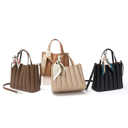 Leather Handbag with Silk Scarf Accessory and Versatile Women s Tote Bag with Genuine Silk Strap for Fashionable Casual Looks