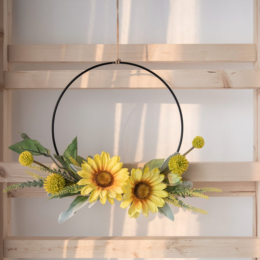 Charming Sunflower Half-Circle Wall Decor with Realistic Rose Accents – Perfect for Home Decor, Weddings, and Special Celebrations – Elegant Floral Arrangement for a Warm Ambiance