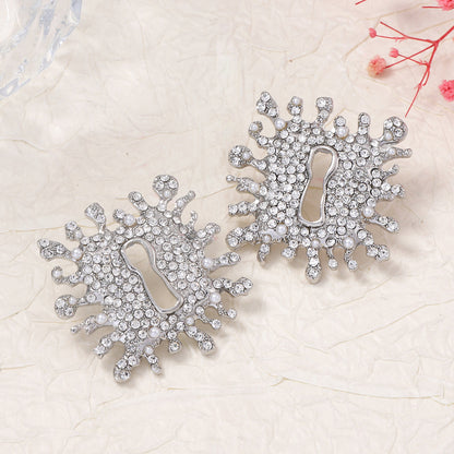 Elegant French Vintage-Inspired Alloy Earrings with Full Rhinestone Lock and Keyhole Detail – Chic, Lightweight Luxury for Stylish Women