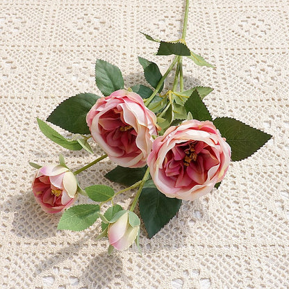 Elegant Artificial Blush Rose – Single Stem 4-Head Faux Flower for Home Décor, Photography, and Wedding Decorations