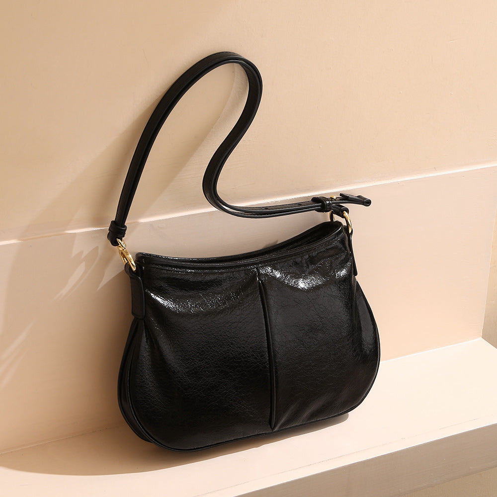 Versatile Crystal Oil Wax Cowhide Tote Bag Fashion Real Leather Shoulder Bag for Women for Commuting and Everyday Style