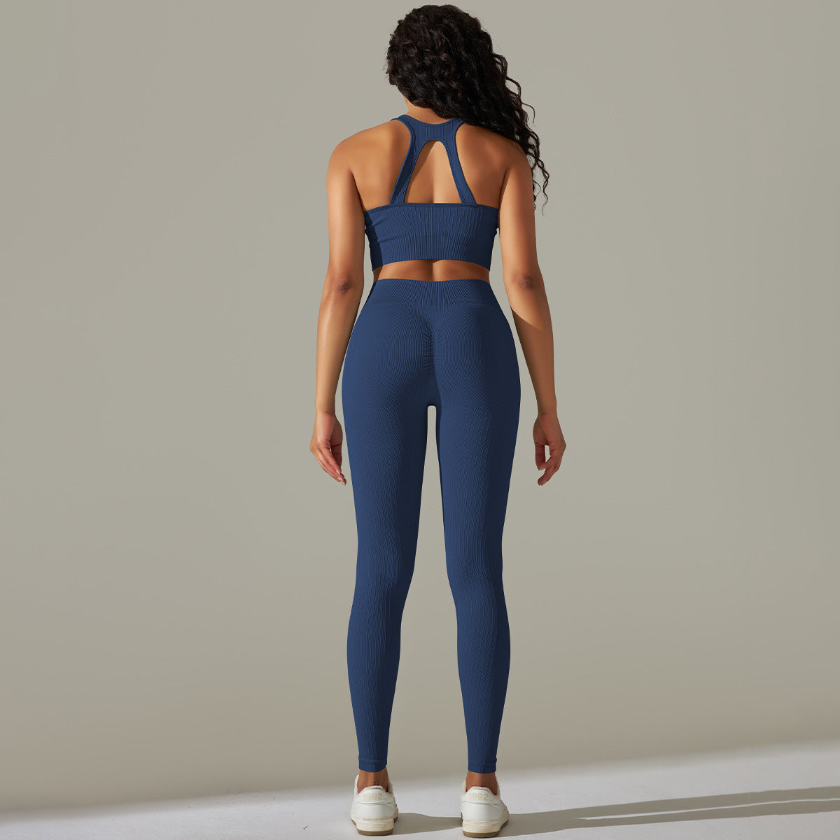 Seamless Ribbed Sports Bra and High Waisted Tummy Control Leggings Set for Yoga Workout Sessions and Everyday Comfort