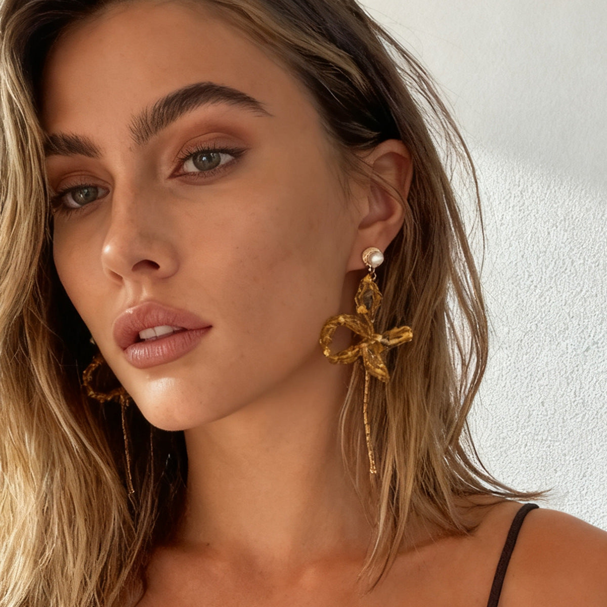 Exaggerated Atmosphere Yellow Crystal Flower Braided Butterfly Earrings – Fresh and Stylish Bohemian-Inspired Jewelry for Women