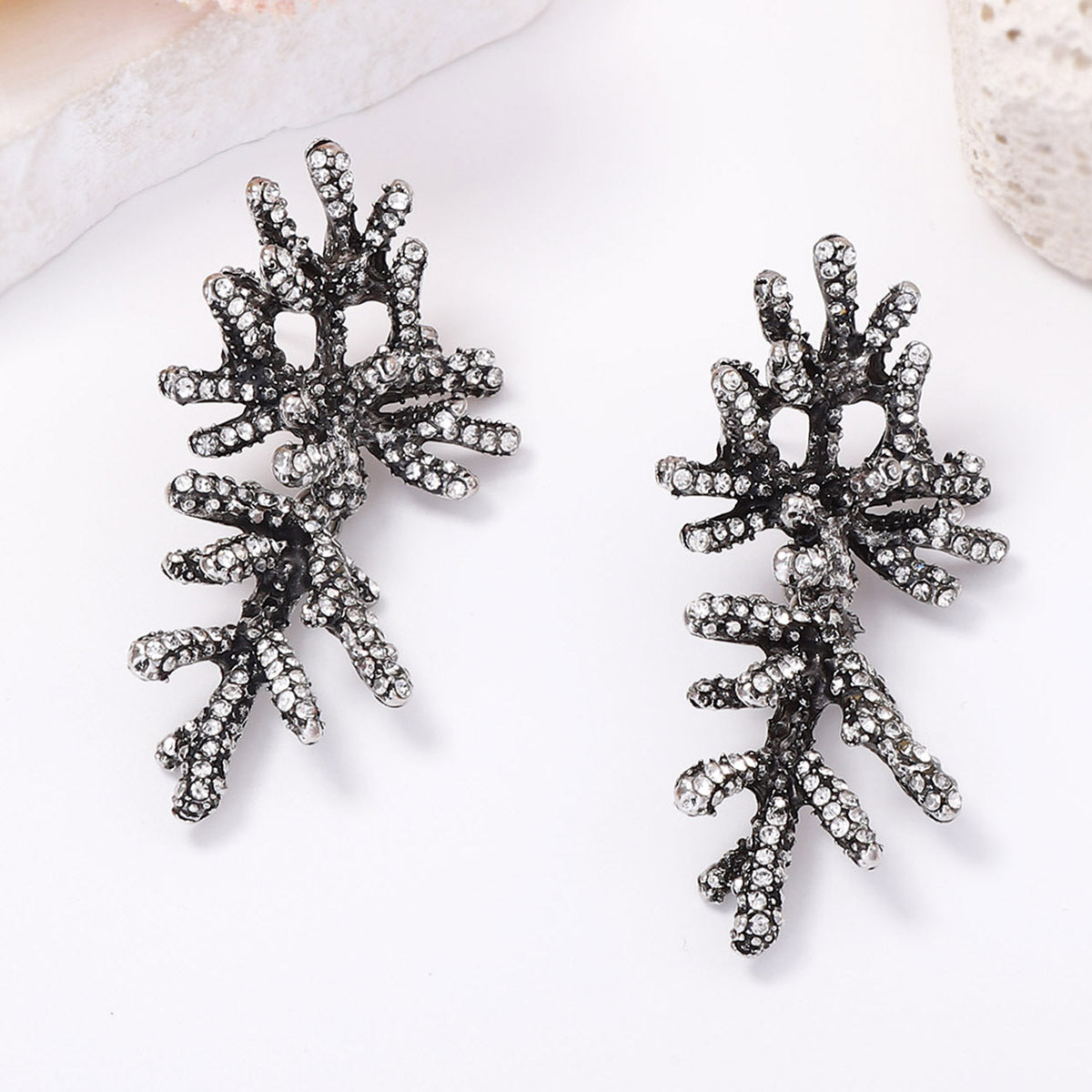 Stylish Allure: Unique Alloy Full-Diamond Coral Earrings for Women - Elegant, Versatile, and High-Quality Accessory Perfect for Any Occasion