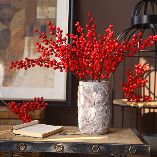 6 Branch Red Winterberry Faux Christmas Fruit Arrangement - Perfect for Holiday Home Décor and Festive Celebrations